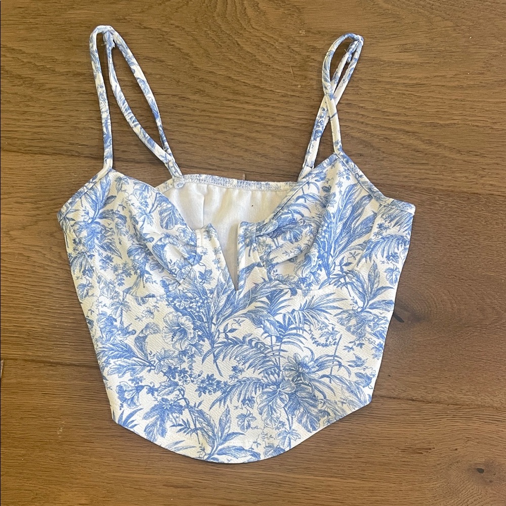 Floral Blue and White Women's Top